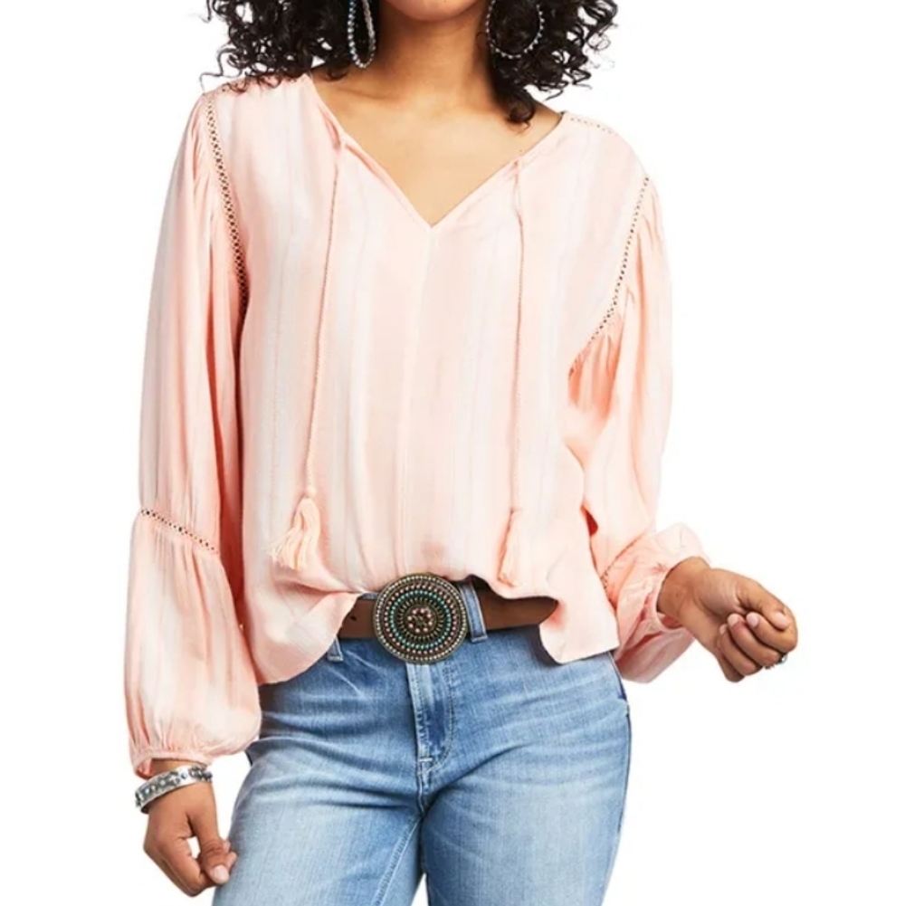 Ariat Longsleeve Society Viscose Light Pink & White Striped Blouse, Med